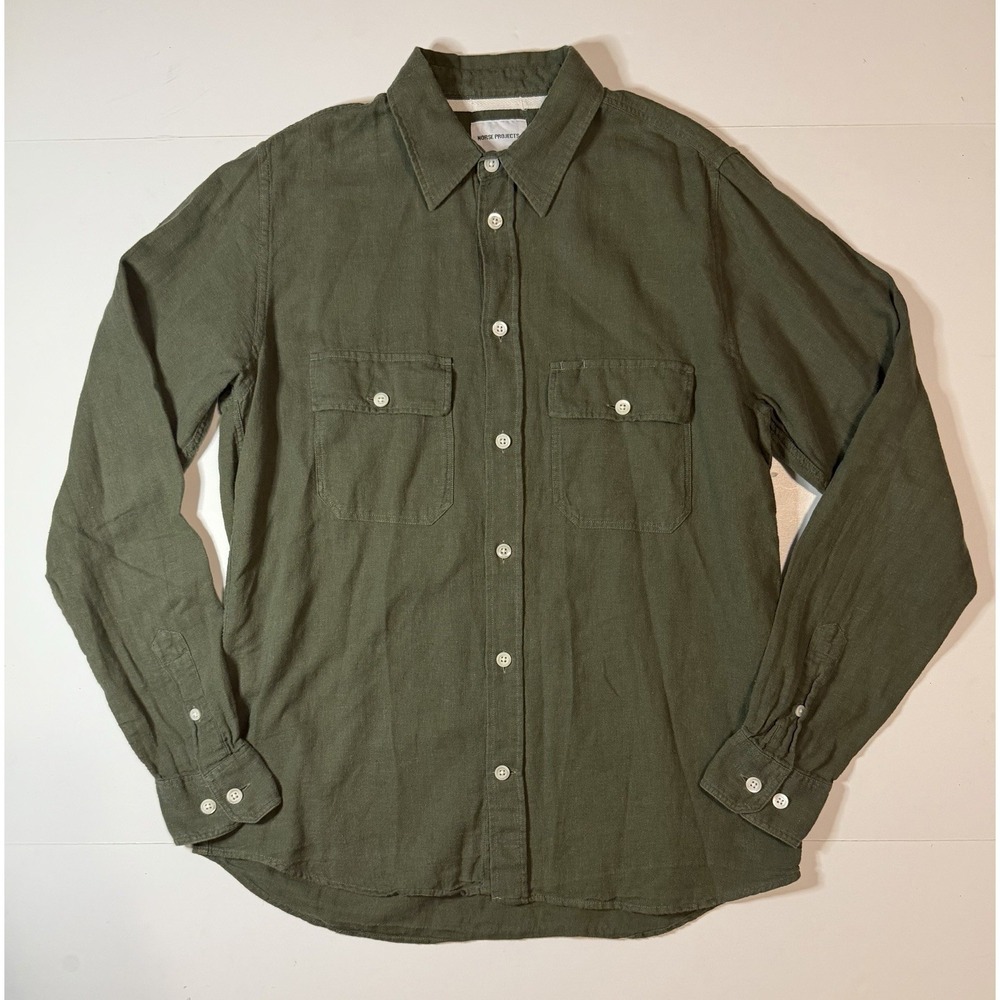 Norse Projects Linen Flannel Button Down Shirt Olive Men's Size Small
